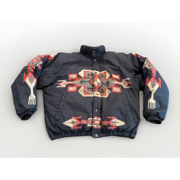 Vintage Ralph Lauren Mens Aztec Pattern Full Zip Puffer Down Jacket Size S SMALL